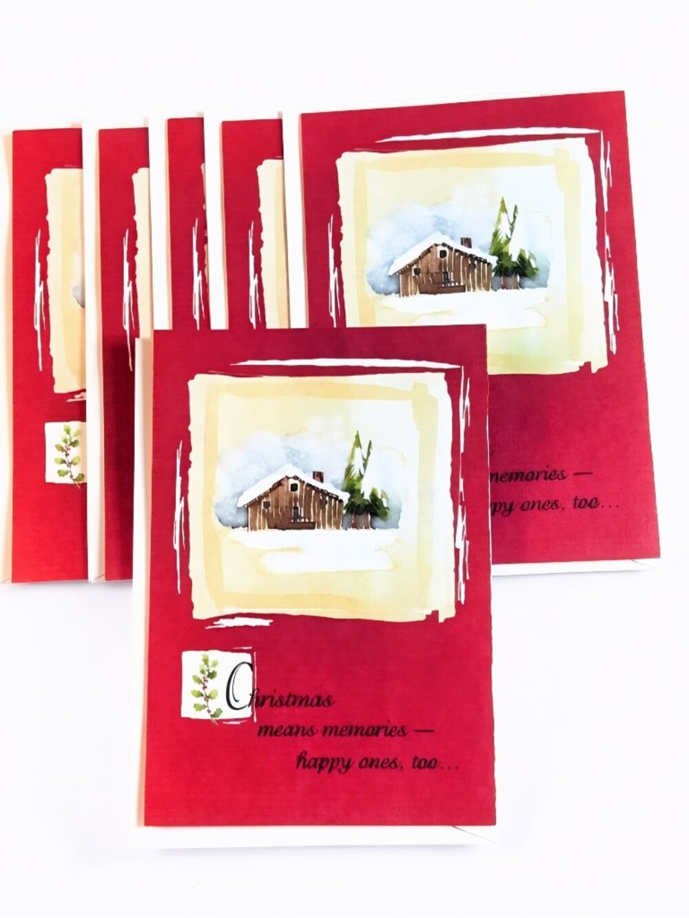 Vintage Christmas Cards Set of 6, Cozy Winter Cabin Scene, American Greetings
